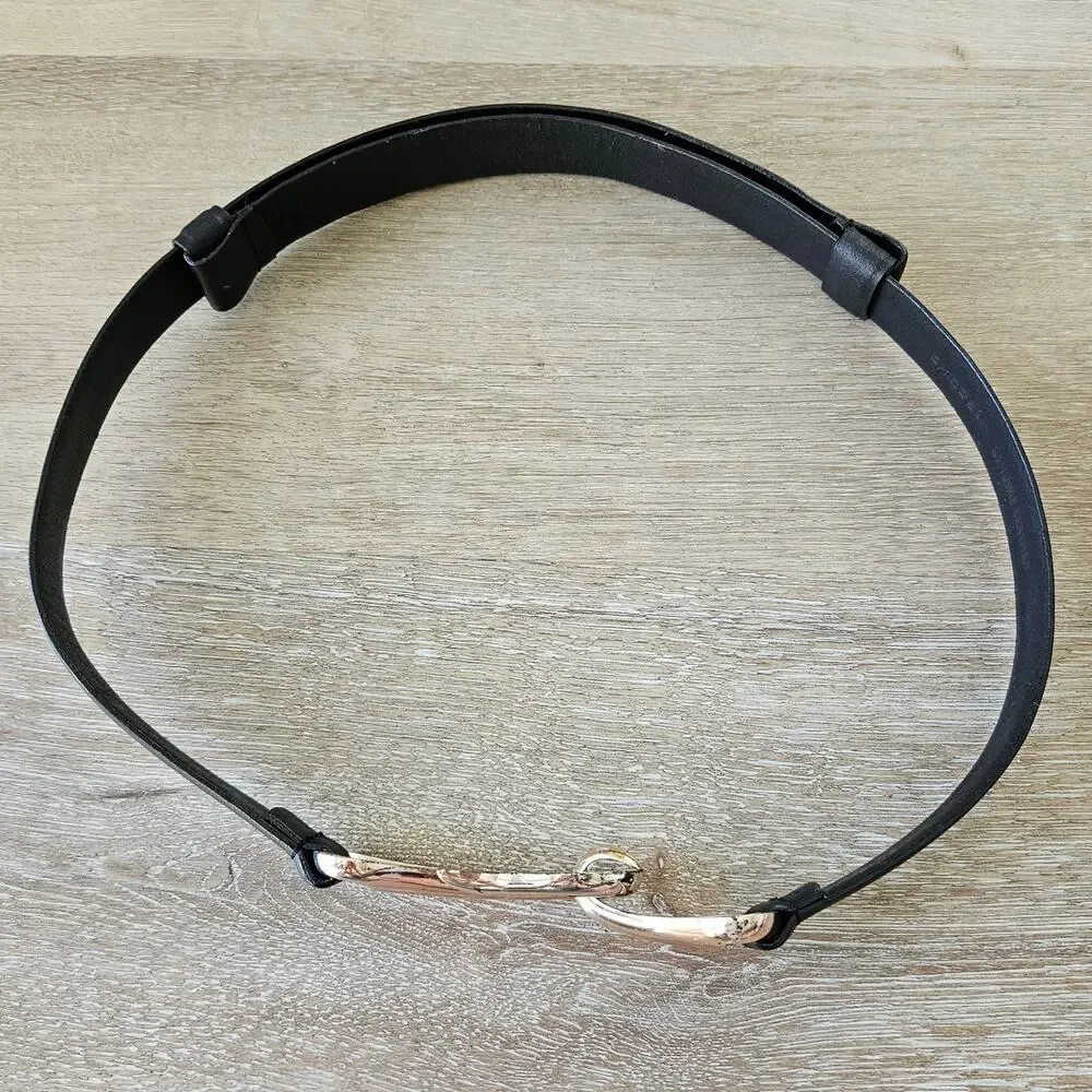 Chico's Black Leather Slide Adjustable Rose Gold Tone Hardware Belt Medium/Large